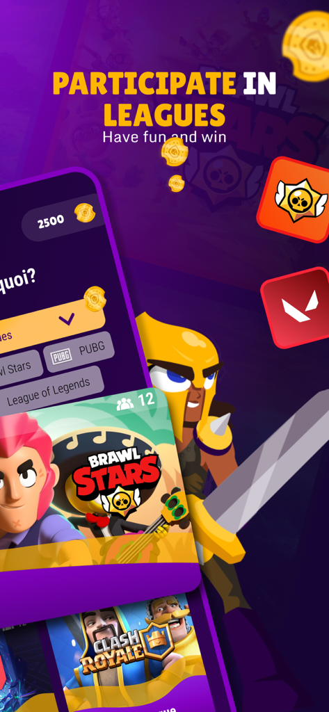 MyLOOT - MyLOOT mobile app screen showing options to participate in gaming leagues for Brawl Stars and Clash Royale to earn rewards