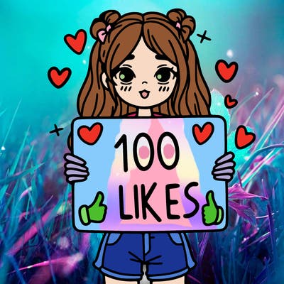 girl holding a sign saying 100 likes