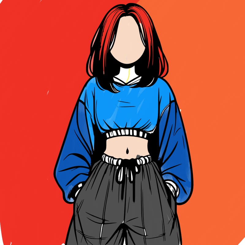 realistic girl faceless with baggy pants and a crop top