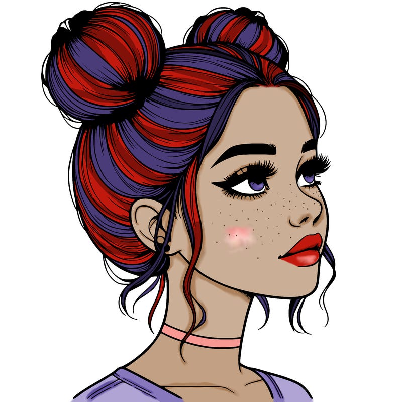 realistic girl with buns on the top of her head