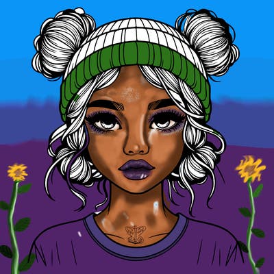 realistic girl with buns in her hair with a beanie on