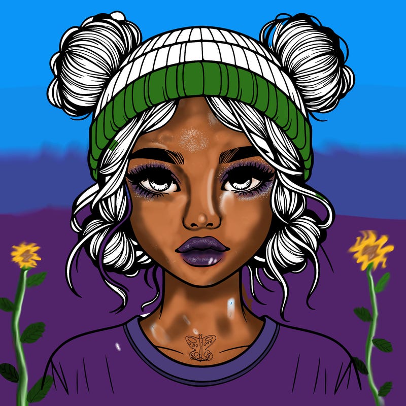 realistic girl with buns in her hair with a beanie on