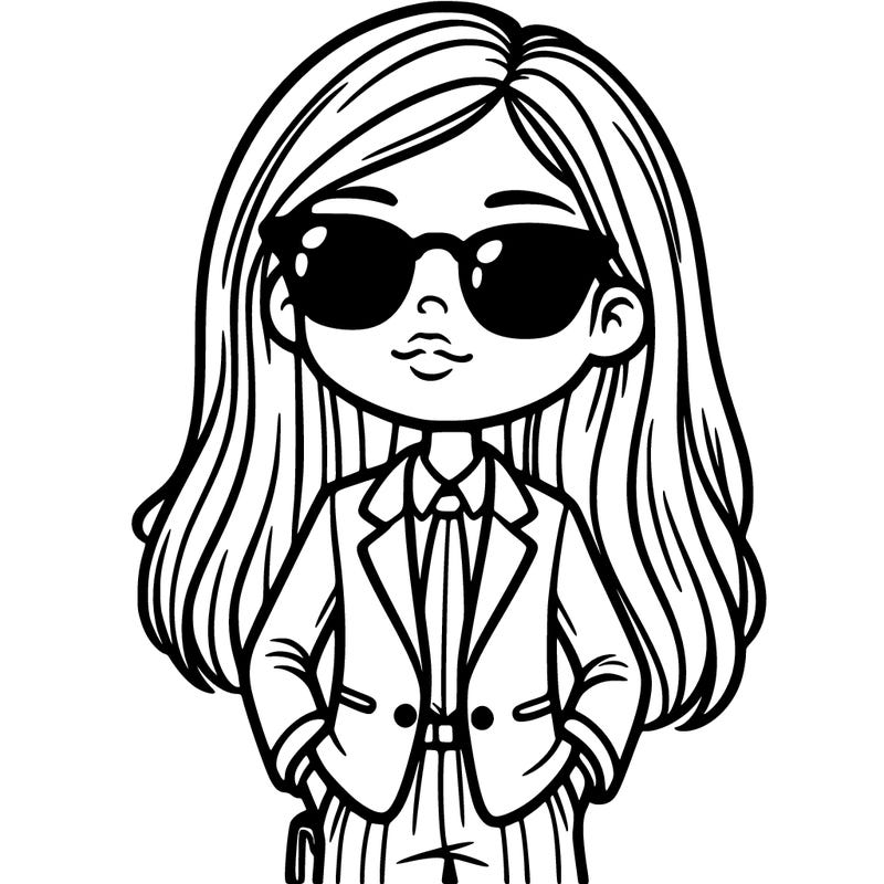 girl in a suit and shades with long hair