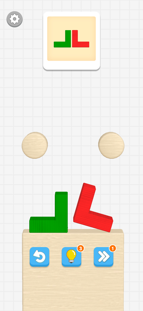 Color Block Builder - Schermata di gameplay di Color Block Builder che mostra blocchi verdi e rossi disposti per corrispondere a una forma bersaglio utilizzando la fisica