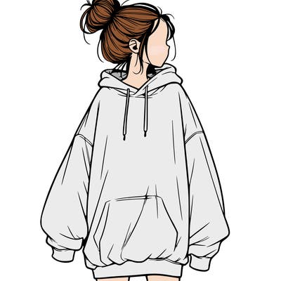realistic girl with a oversized sweatshirt on and a bun