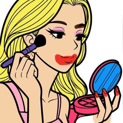 little girl putting on makeup