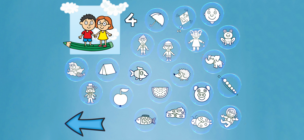 Graphomotor Skills - Bildschirm zur Aktivitätsauswahl mit verschiedenen Symbolen für die graphomotorischen Übungen von Kindern.