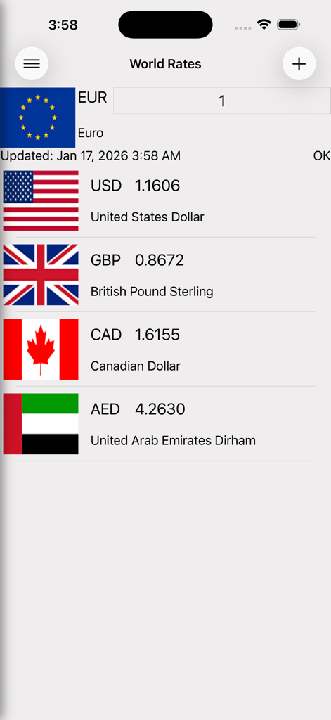 Aboki Forex Currency Converter - A screenshot of the Aboki Forex app displaying world currency exchange rates for the Euro US Dollar and British Pound