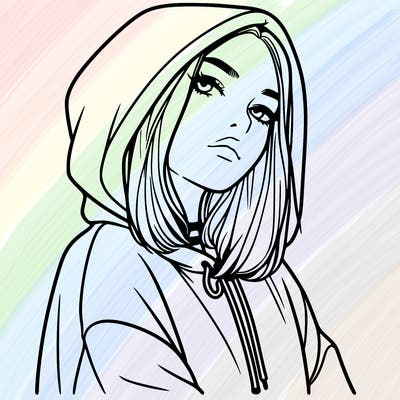 a realistic girl in a hoodie