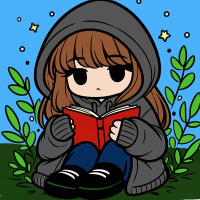 girl in oversized hoodie reading a book