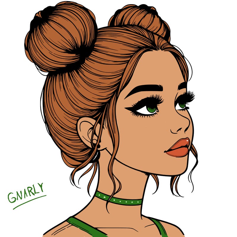 realistic girl with buns on the top of her head