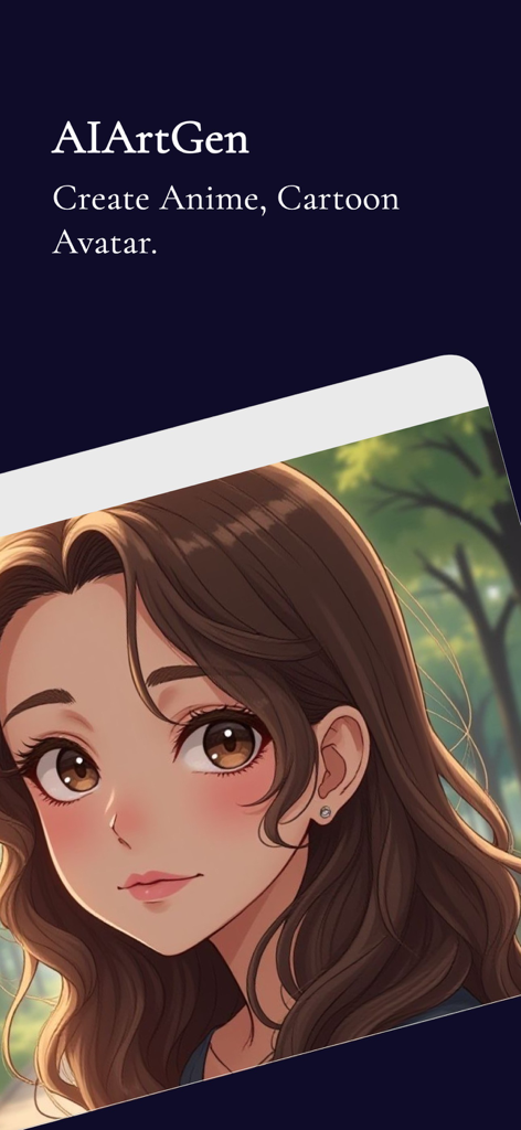AIArtGen app interface for creating anime and cartoon avatars with a sample girl character