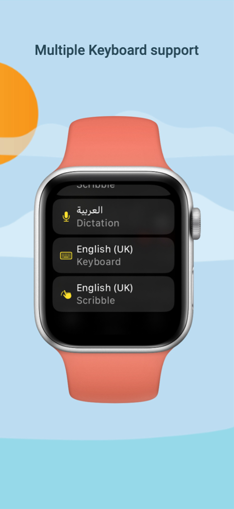 Notes+ for Watch - Notes+ for Watch app showing different input methods like dictation and keyboard support on an Apple Watch screen.