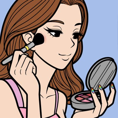 little girl putting on makeup