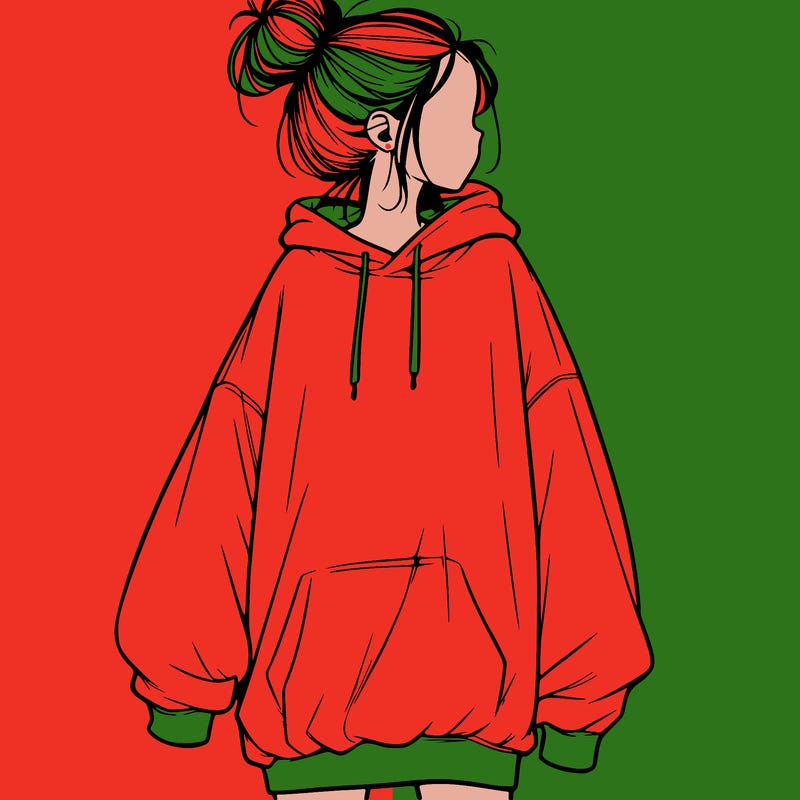 realistic girl with a oversized sweatshirt on and a bun