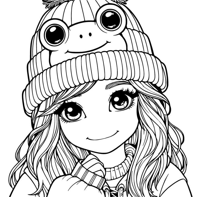 realistic girl with a frog beanie