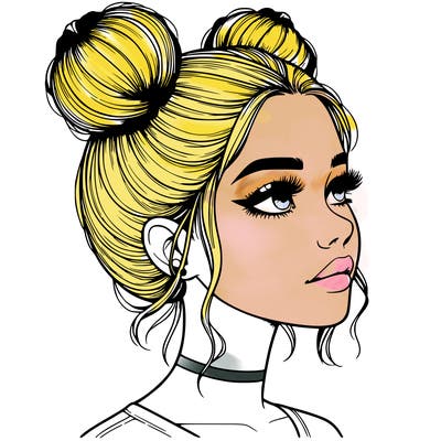 realistic girl with buns on the top of her head