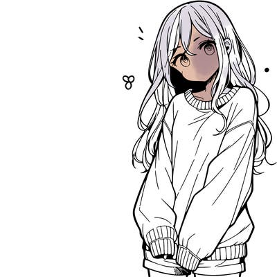 manga teen girl  in a sweater and baggy pants