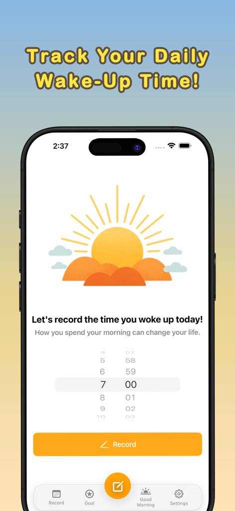SALT app interface for tracking daily wake up time