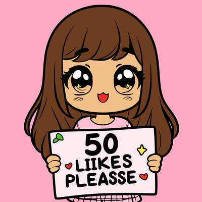 a girl holding a sign saying 50 likes please