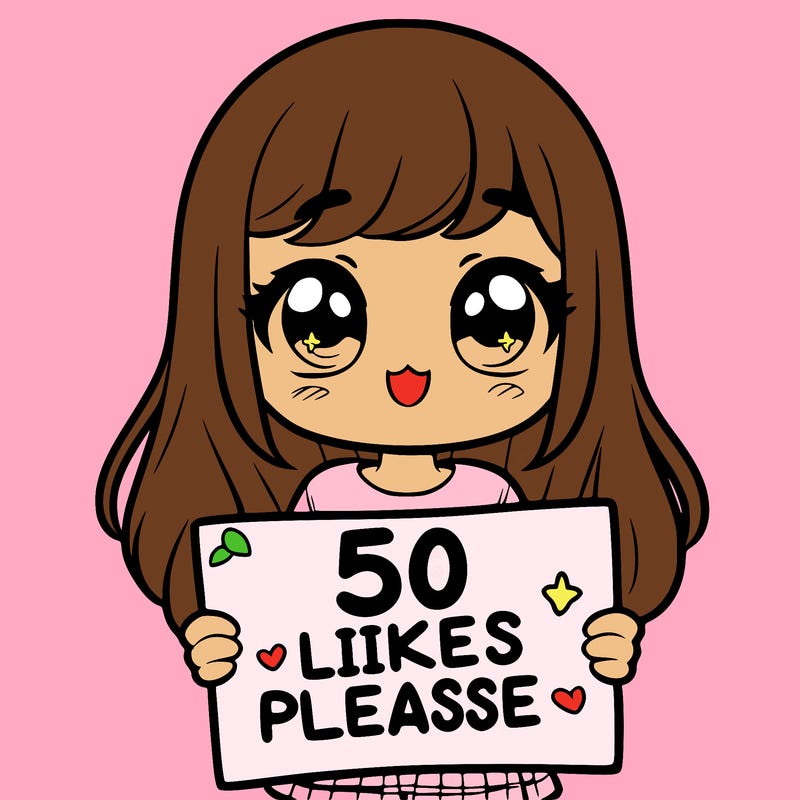 a girl holding a sign saying 50 likes please
