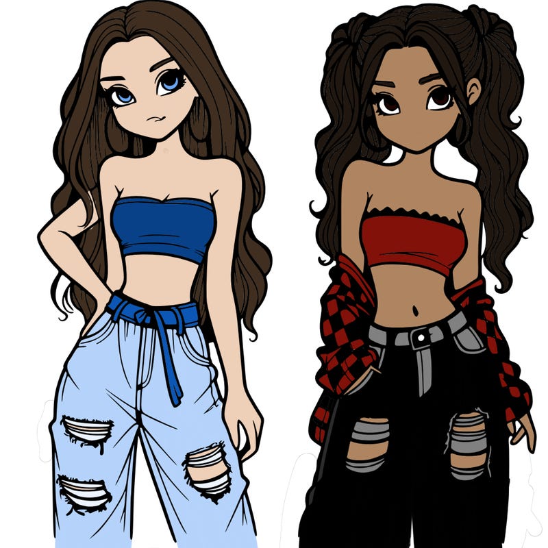 2 girls in crop tops and baggy jeans ripped