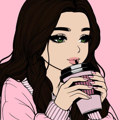 realistic girl drinking coffee