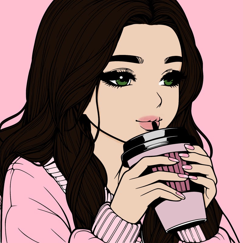 realistic girl drinking coffee