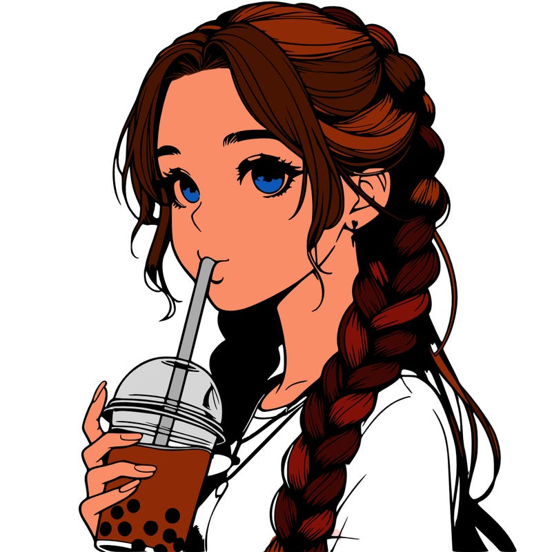 realistic girl with braided hair drinking boba