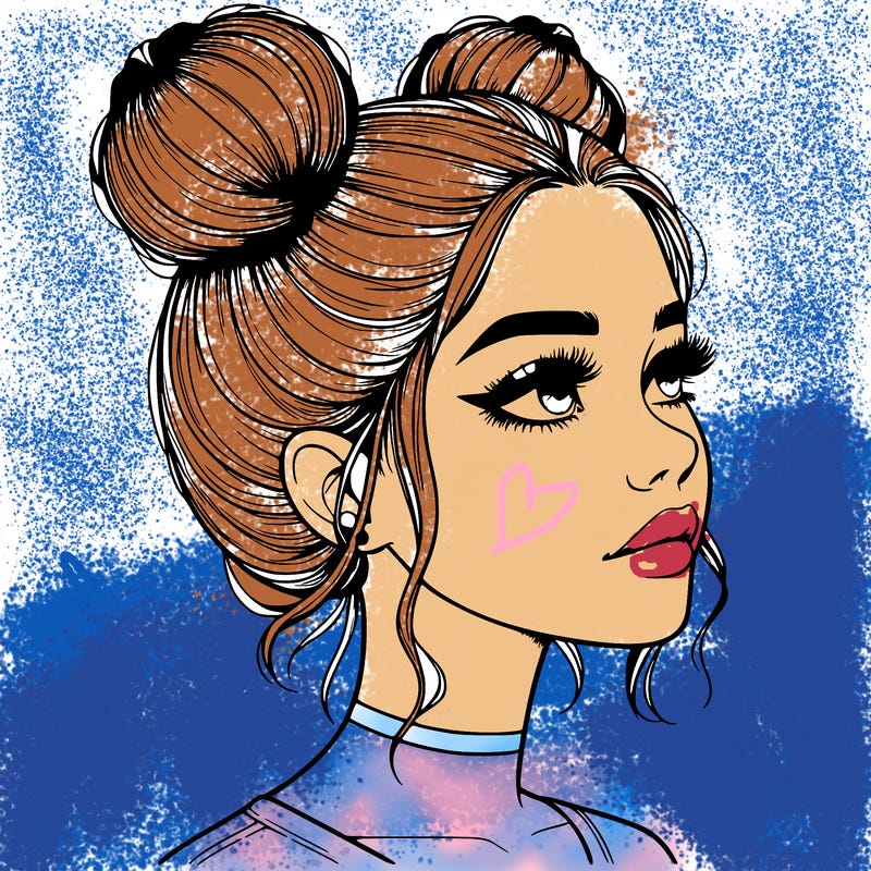 realistic girl with buns on the top of her head