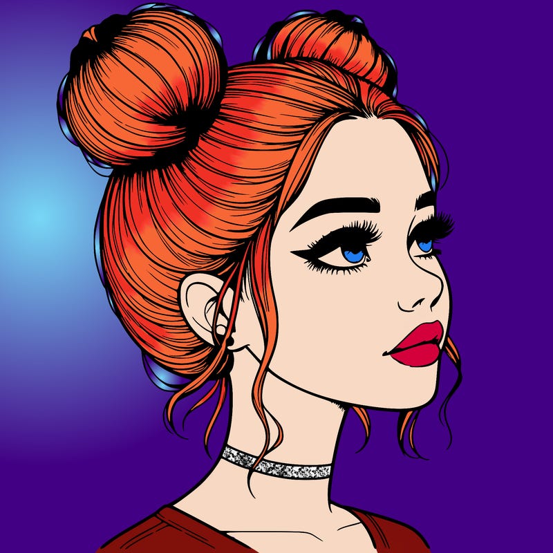 realistic girl with buns on the top of her head