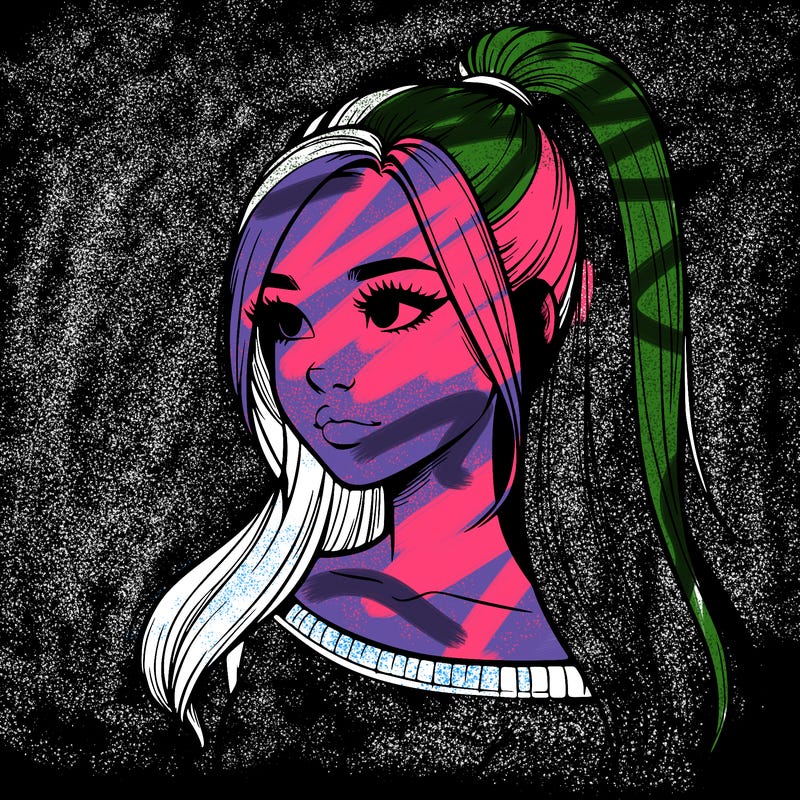 realistic girl with a high ponytail