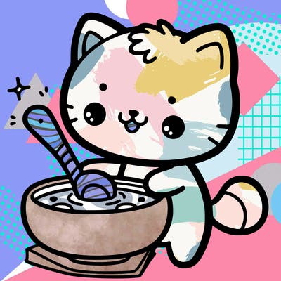 cute cat making soup