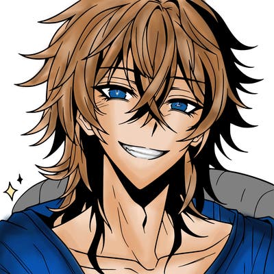 hot anime boy with long ish hair and a has a grin