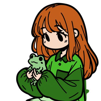 girl with long hair and a oversized shirt. and she is holding a frog