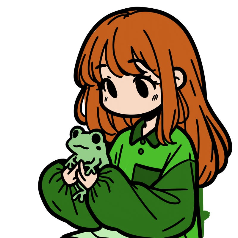 girl with long hair and a oversized shirt. and she is holding a frog