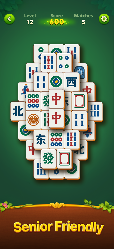 A senior friendly mahjong solitaire game board with clear tiles and easy to read interface