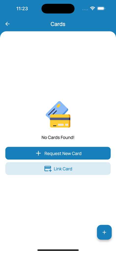 Salaam Bank - Mobile Banking - Salaam Bank mobile app cards management interface showing options to request a new card or link an existing one