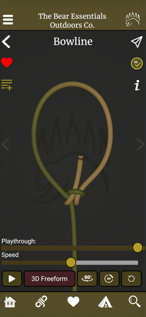 Knot IQ - The Bear Essentials - Interactive 3D Bowline knot tutorial in the Knot IQ app
