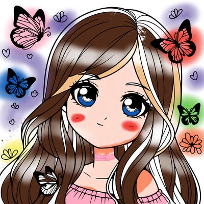 realistic girl with butterflies around her