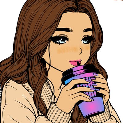 realistic girl drinking coffee