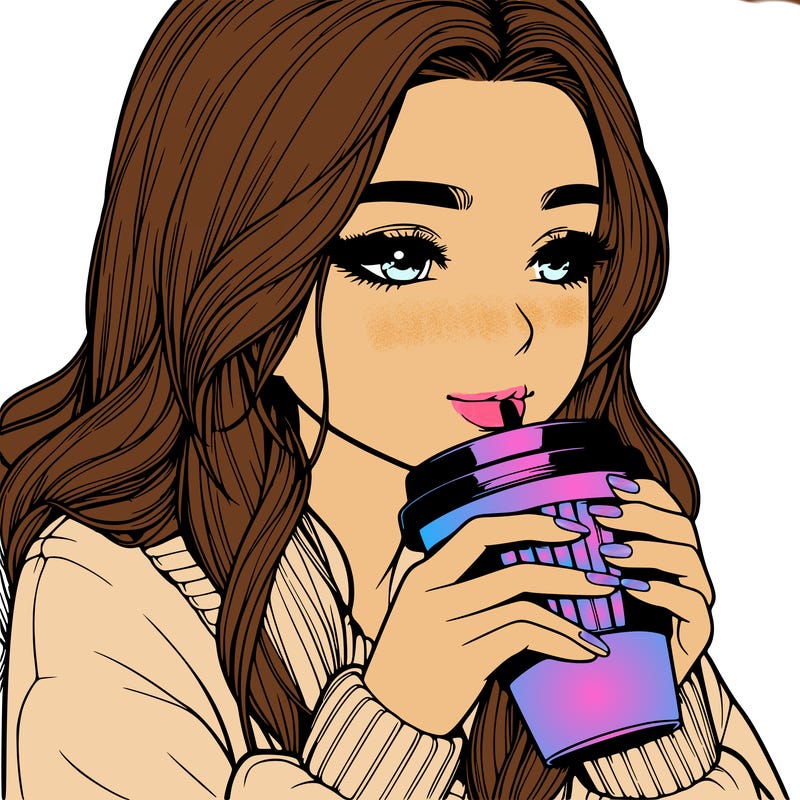 realistic girl drinking coffee