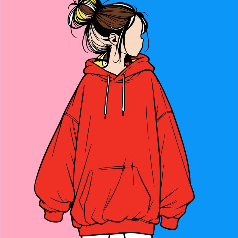 realistic girl with a oversized sweatshirt on and a bun