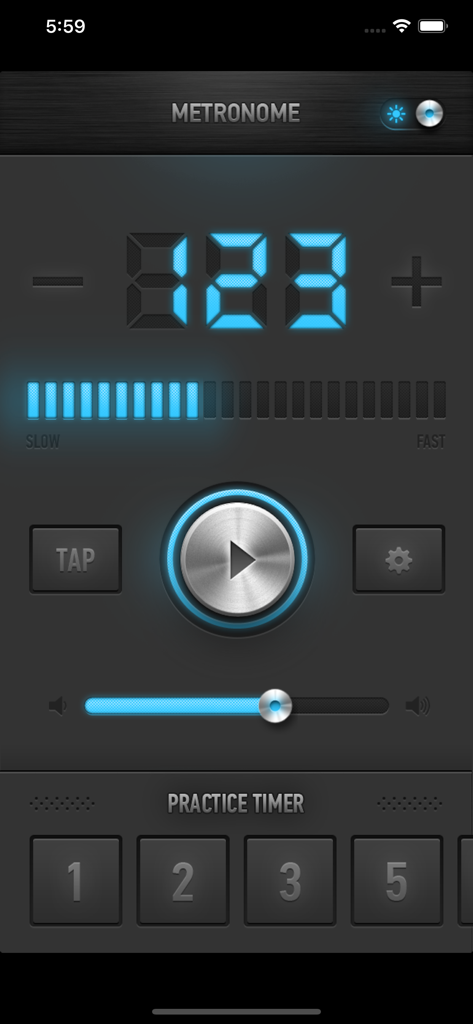 Metronome Ϟ - Metronome app interface showing tempo display and practice timer