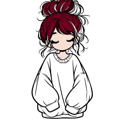 girl with baggy sweatshirt and messy bun