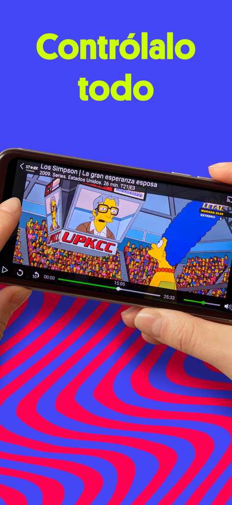 Simpleplus - Simpleplus mobile app interface showing video playback controls on a smartphone screen playing The Simpsons