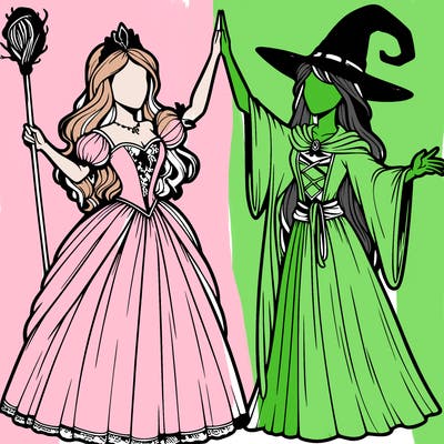 detailed realistic split of a princess and a witch
