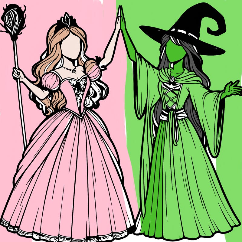 detailed realistic split of a princess and a witch