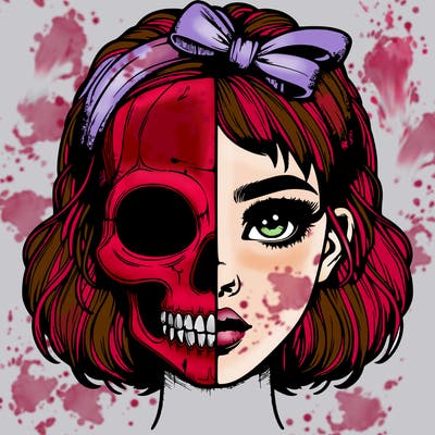 realistic girl with half skull mask