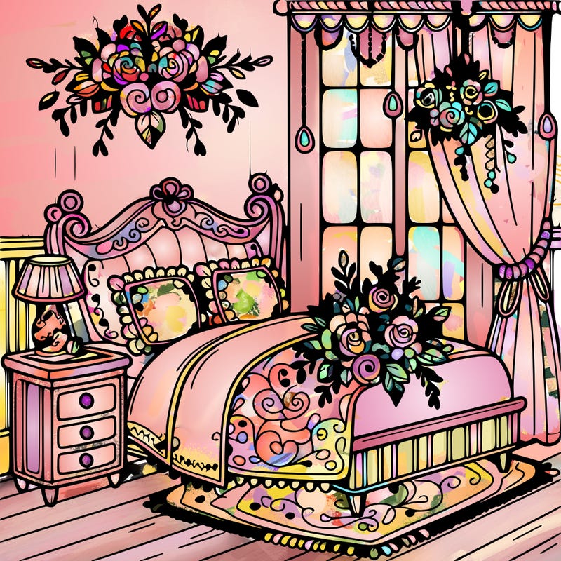 a beautiful room with flowers on the bed